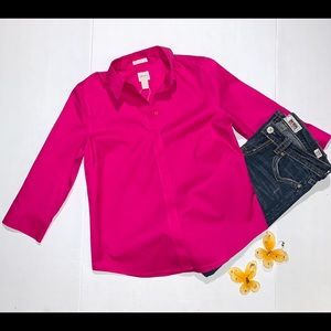 Chico’s No-Iron Pink Sateen Button Down Shirt